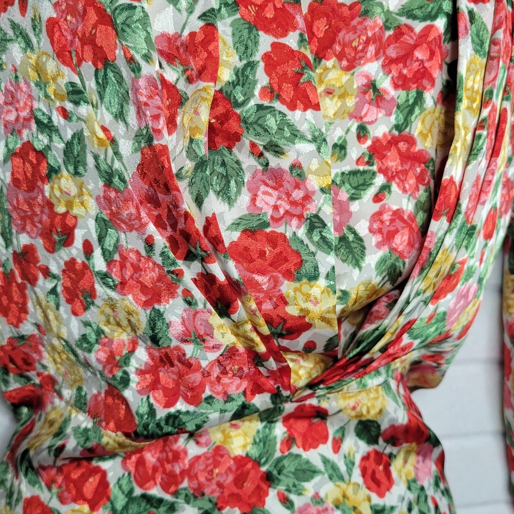 Vtg 80s Michelle Stuart Sz 6 Roses Floral Pleat-front blouse office maximalist - Picture 6 of 8